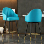 Tabouret de bar Art Déco en cuir avec coussin seau