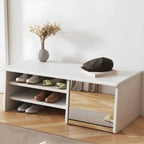 Banc à chaussures d'entrée en bois avec miroir