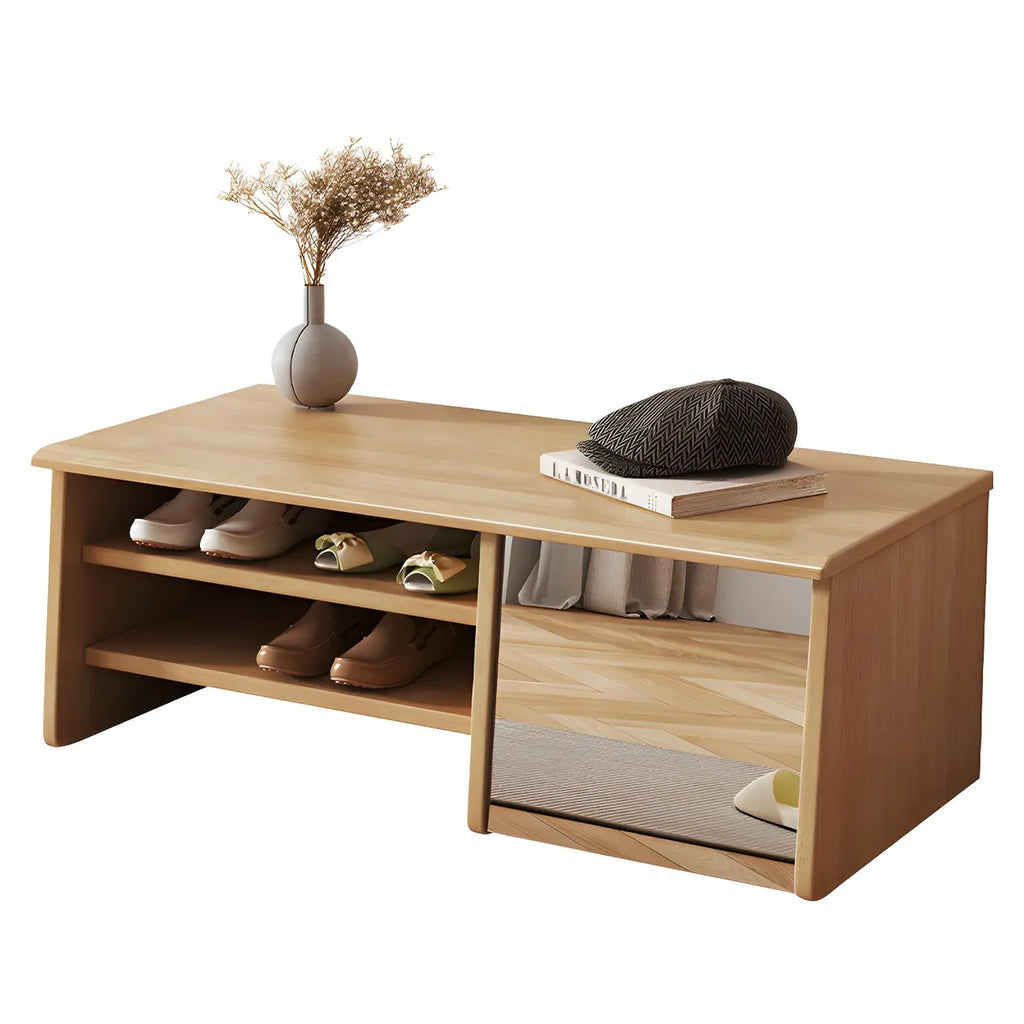 Banc à chaussures d'entrée en bois avec miroir