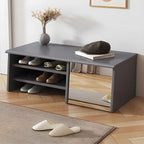 Banc à chaussures d'entrée en bois avec miroir