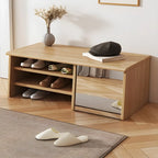Banc à chaussures d'entrée en bois avec miroir