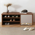 Banc à chaussures d'entrée en bois avec miroir