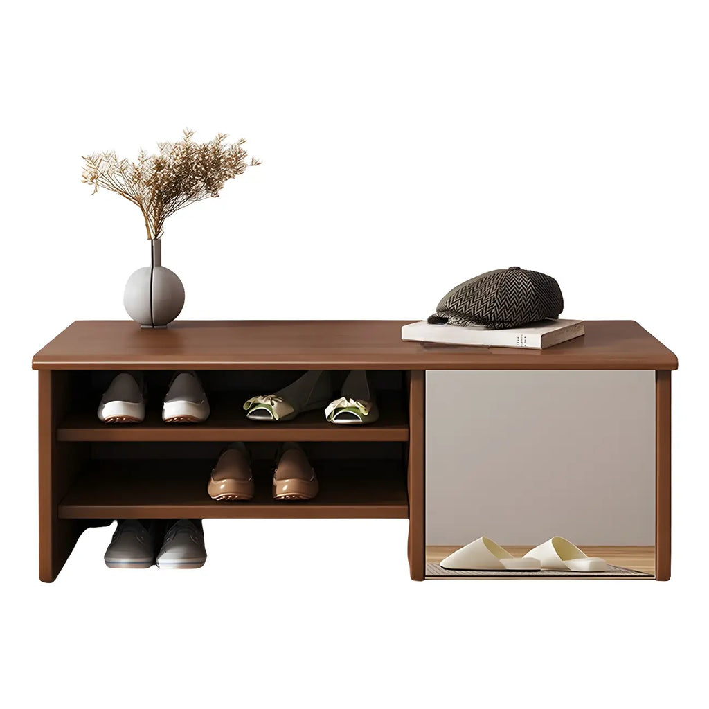 Banc à chaussures d'entrée en bois avec miroir