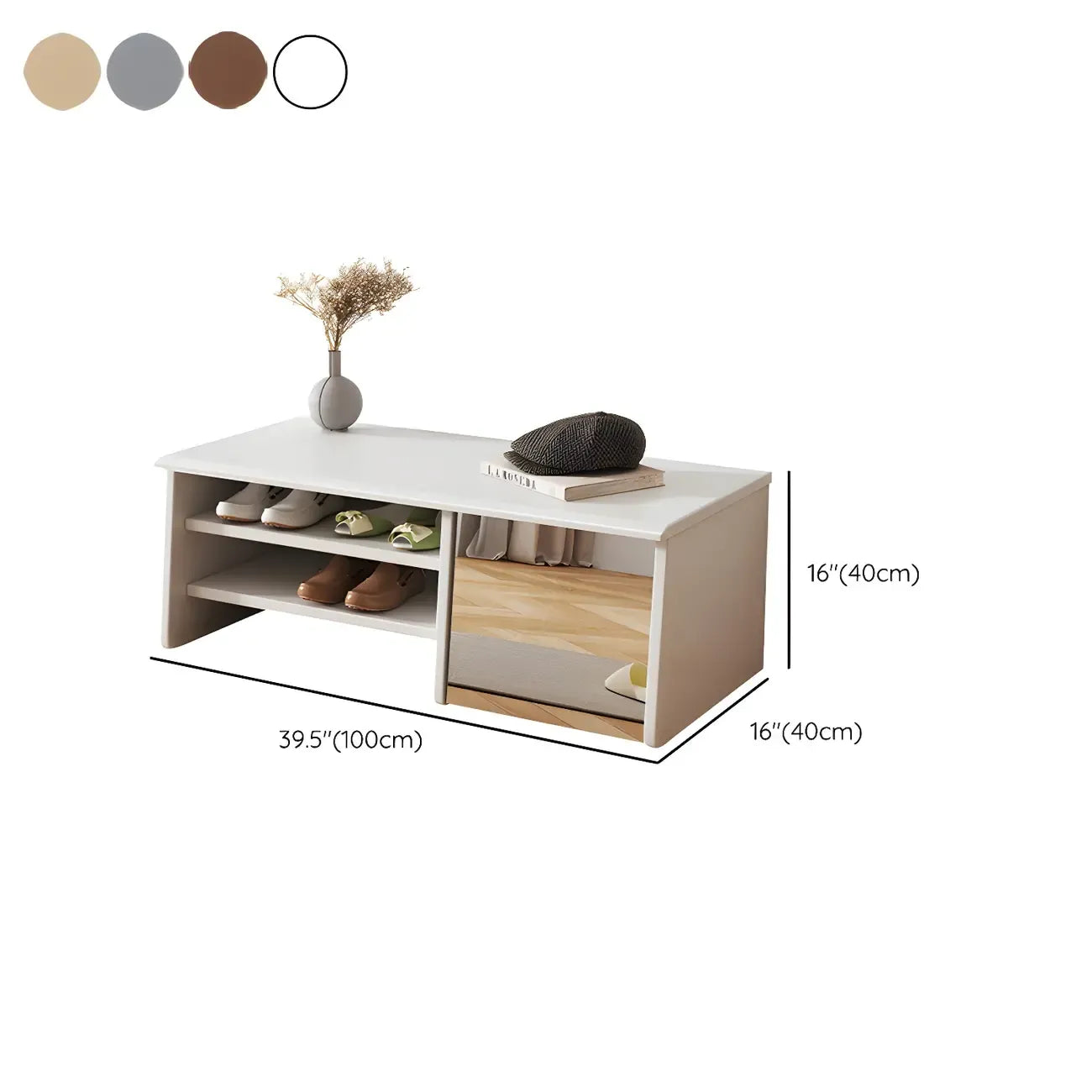 Banc à chaussures d'entrée en bois avec miroir