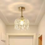 Plafonnier semi-encastré élégant en forme de dôme floral en cristal doré