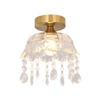 Plafonnier semi-encastré élégant en forme de dôme floral en cristal doré