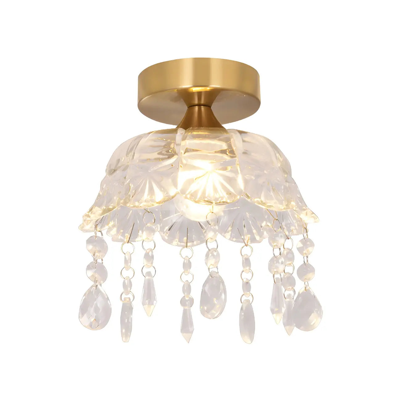 Plafonnier semi-encastré élégant en forme de dôme floral en cristal doré
