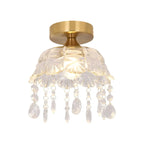 Plafonnier semi-encastré élégant en forme de dôme floral en cristal doré