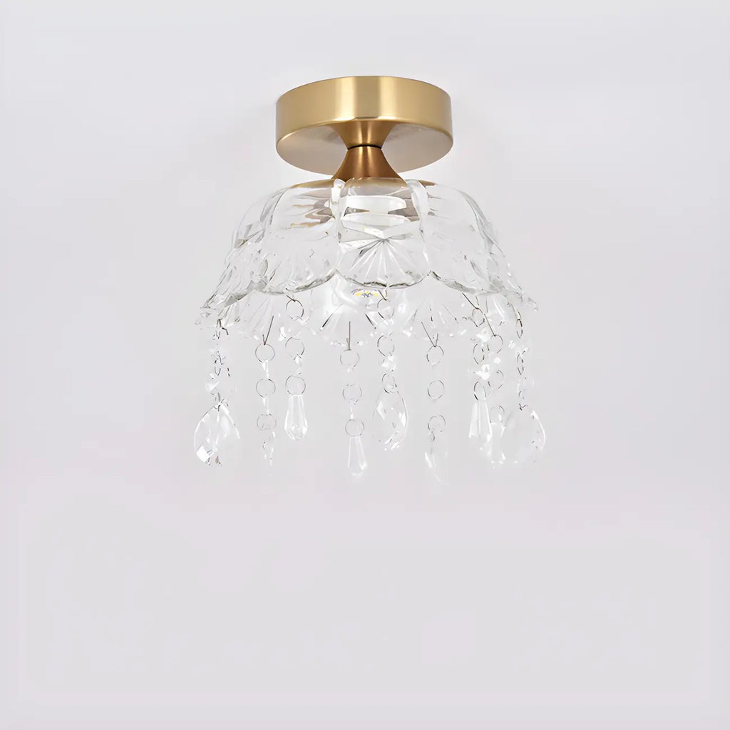 Plafonnier semi-encastré élégant en forme de dôme floral en cristal doré