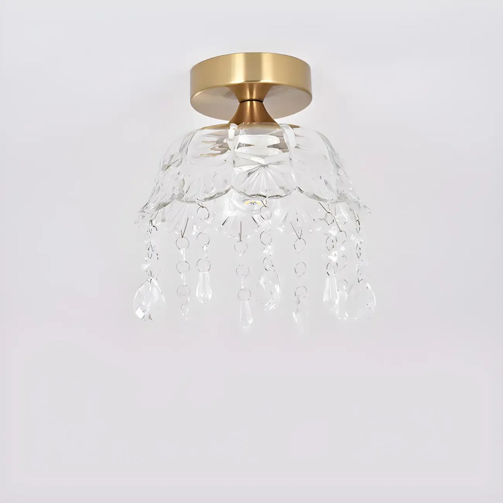 Plafonnier semi-encastré élégant en forme de dôme floral en cristal doré