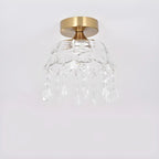 Plafonnier semi-encastré élégant en forme de dôme floral en cristal doré