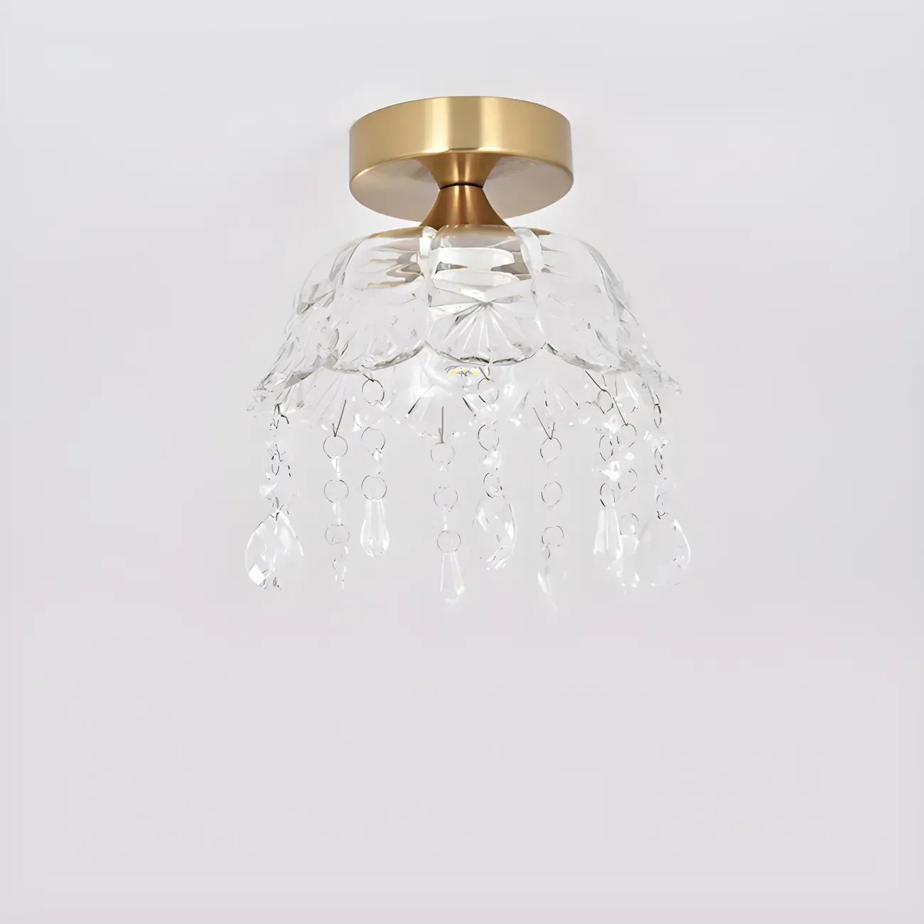 Plafonnier semi-encastré élégant en forme de dôme floral en cristal doré