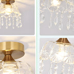 Plafonnier semi-encastré élégant en forme de dôme floral en cristal doré