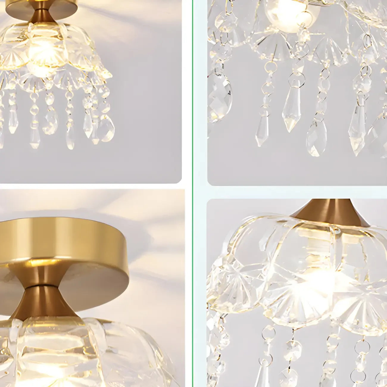 Plafonnier semi-encastré élégant en forme de dôme floral en cristal doré
