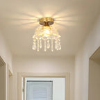 Plafonnier semi-encastré élégant en forme de dôme floral en cristal doré