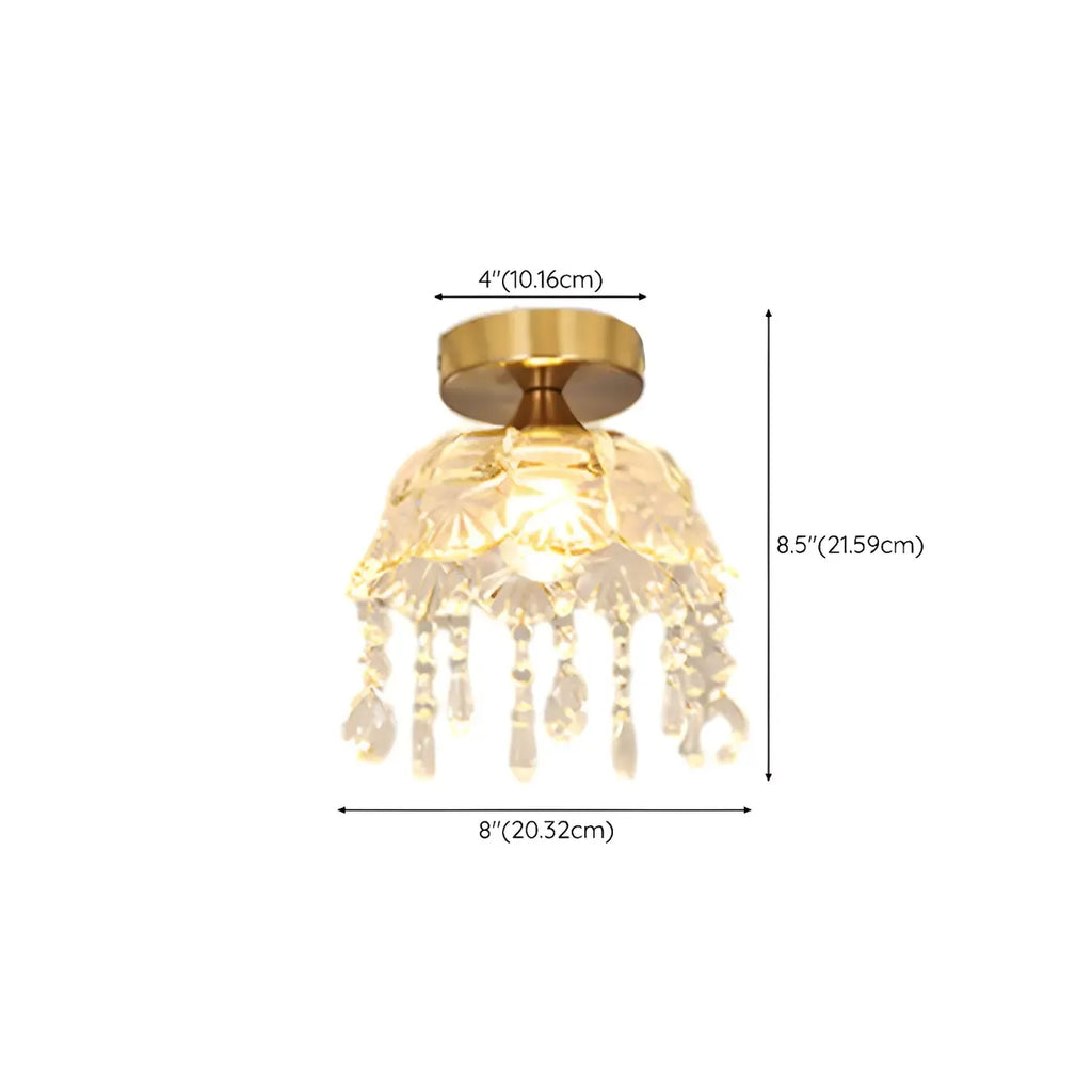 Plafonnier semi-encastré élégant en forme de dôme floral en cristal doré