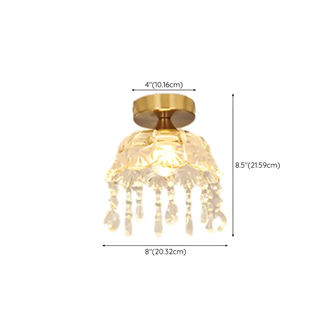 Plafonnier semi-encastré élégant en forme de dôme floral en cristal doré