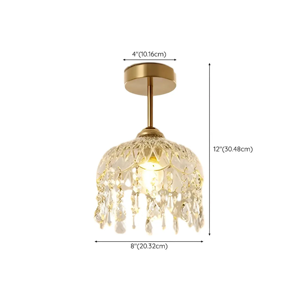 Plafonnier semi-encastré élégant en forme de dôme floral en cristal doré