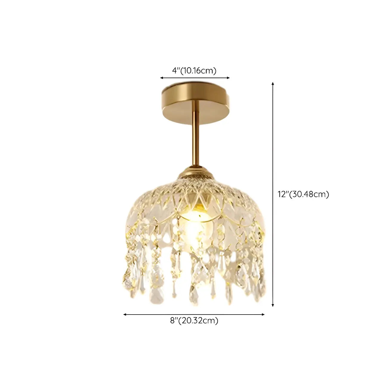 Plafonnier semi-encastré élégant en forme de dôme floral en cristal doré