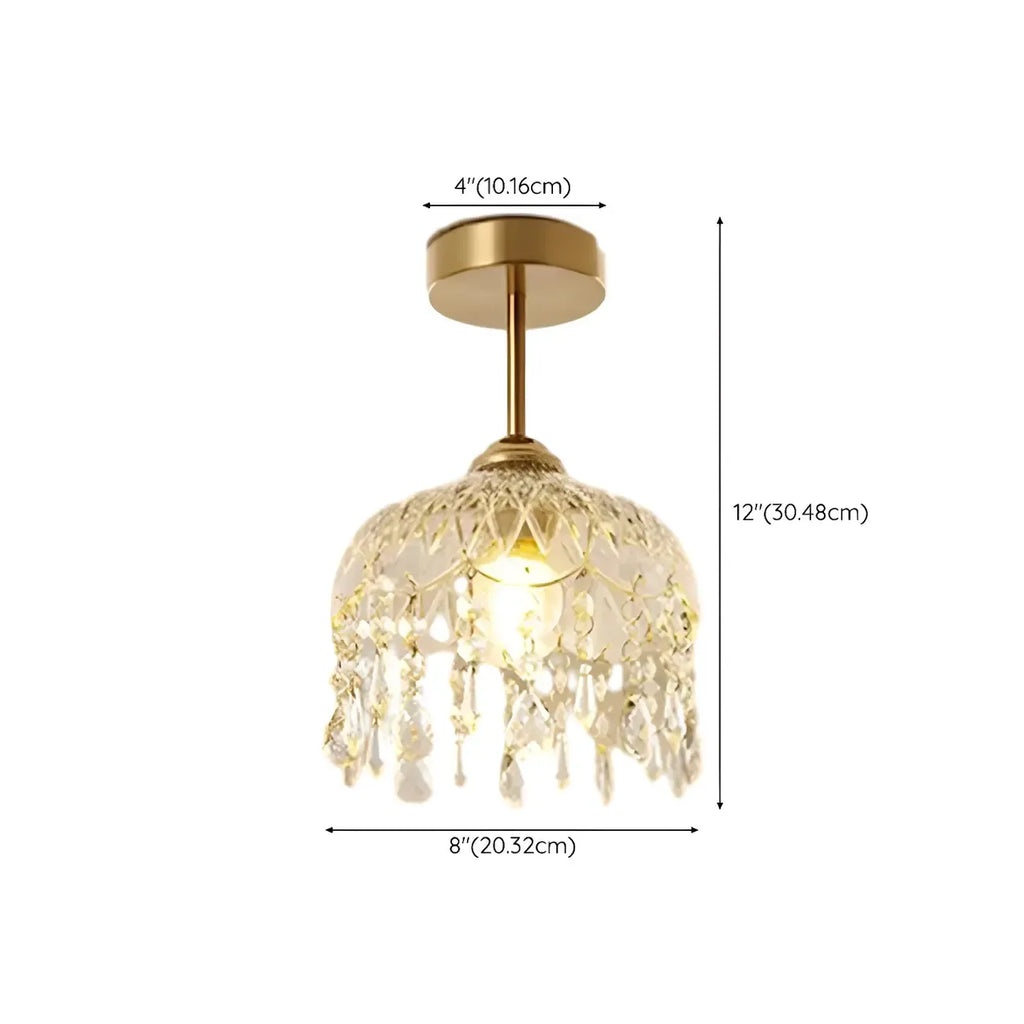Plafonnier semi-encastré élégant en forme de dôme floral en cristal doré