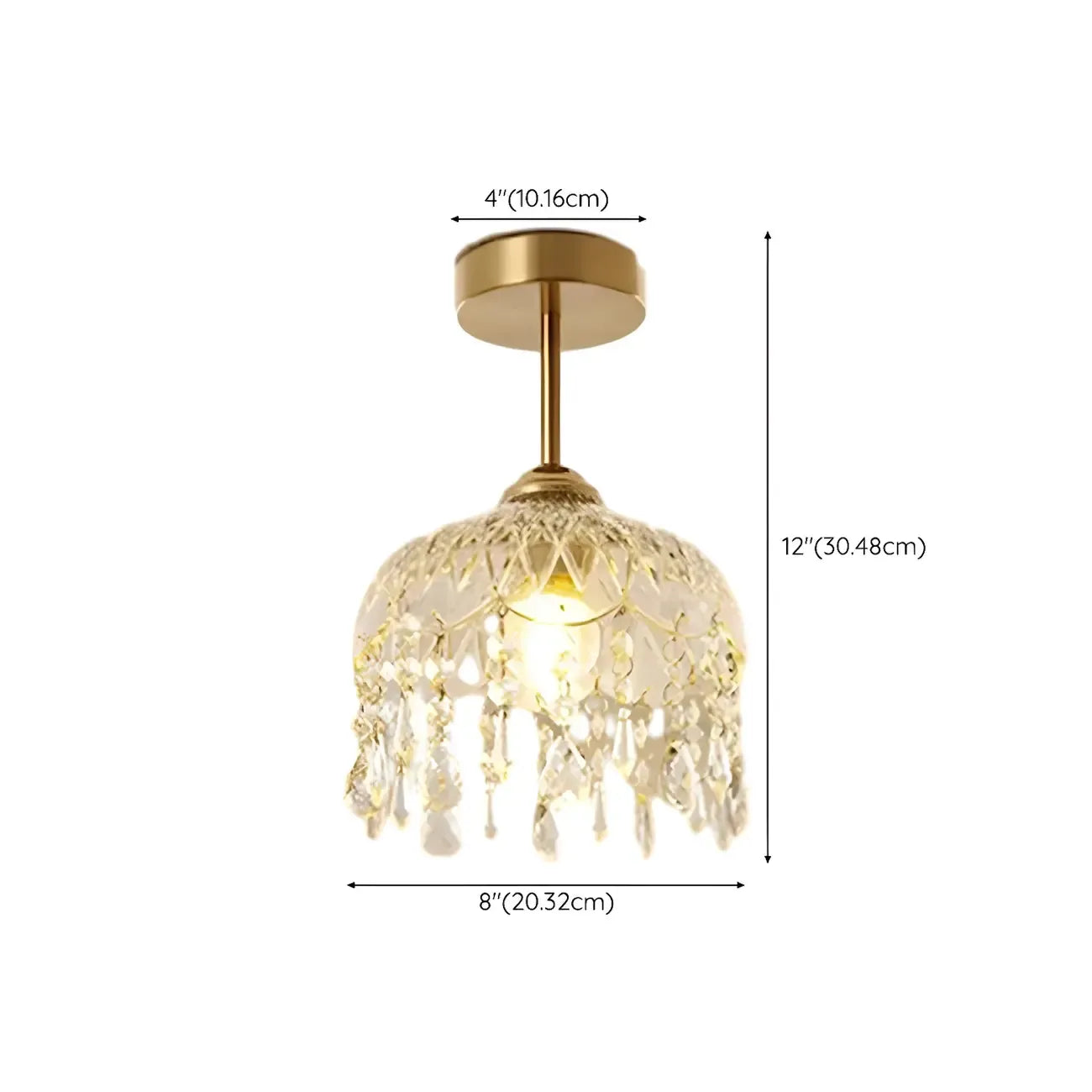 Plafonnier semi-encastré élégant en forme de dôme floral en cristal doré