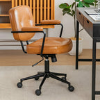 Fauteuil de bureau pivotant moderne en cuir marron à dossier bas