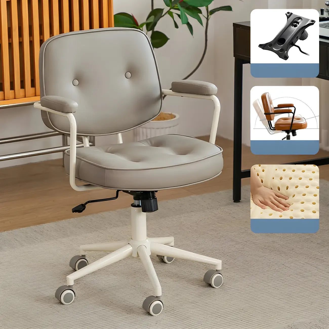 Fauteuil de bureau pivotant moderne en cuir marron à dossier bas