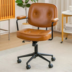 Fauteuil de bureau pivotant moderne en cuir marron à dossier bas