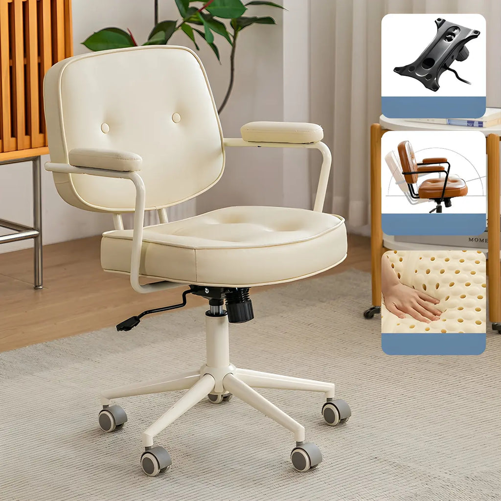Fauteuil de bureau pivotant moderne en cuir marron à dossier bas