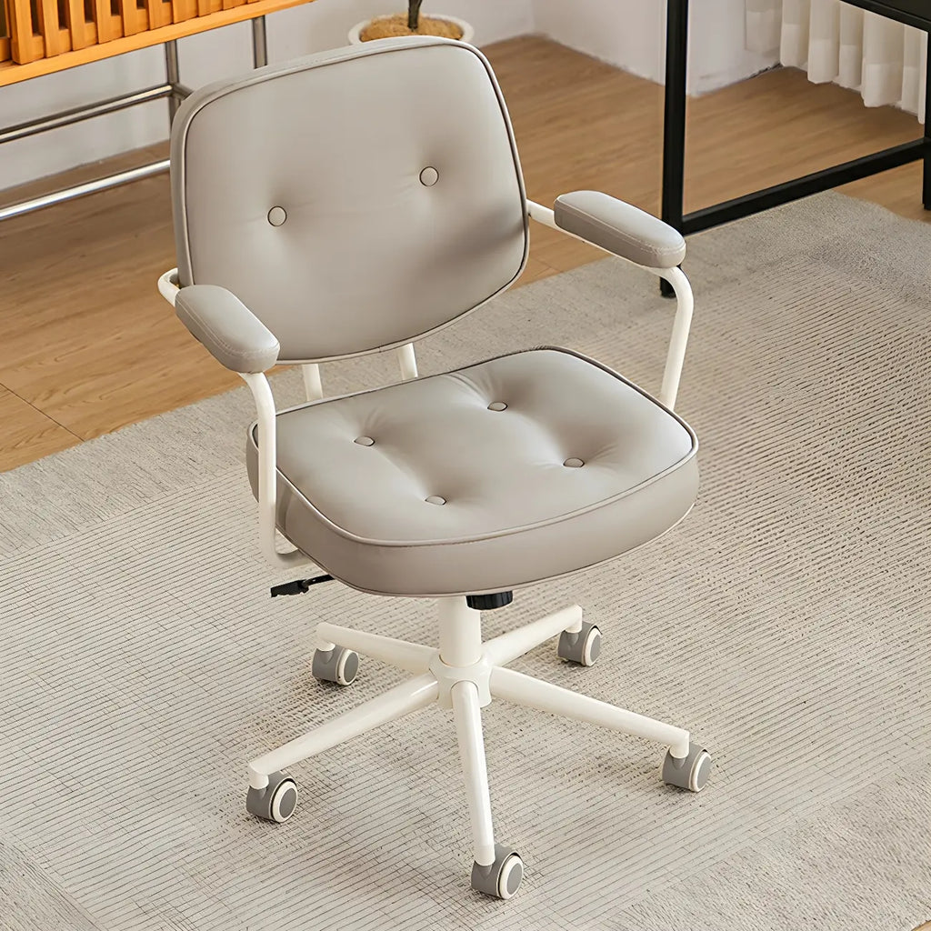 Fauteuil de bureau pivotant moderne en cuir marron à dossier bas