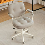 Fauteuil de bureau pivotant moderne en cuir marron à dossier bas
