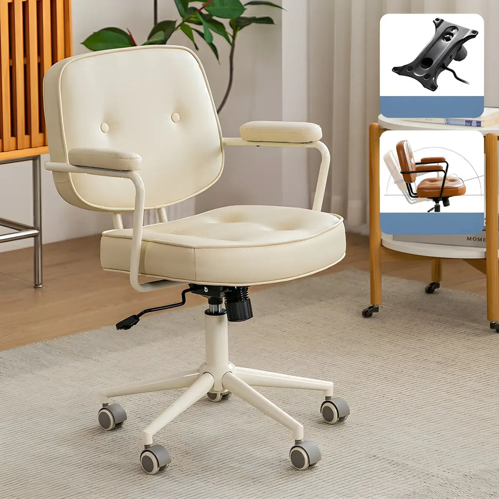 Fauteuil de bureau pivotant moderne en cuir marron à dossier bas
