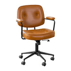 Fauteuil de bureau pivotant moderne en cuir marron à dossier bas