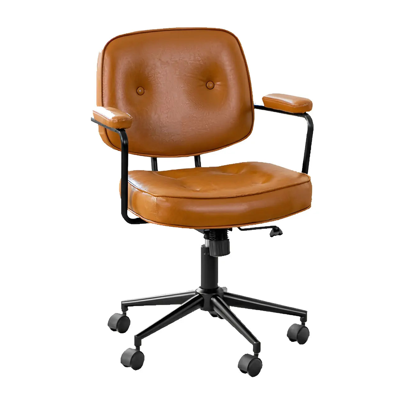 Fauteuil de bureau pivotant moderne en cuir marron à dossier bas