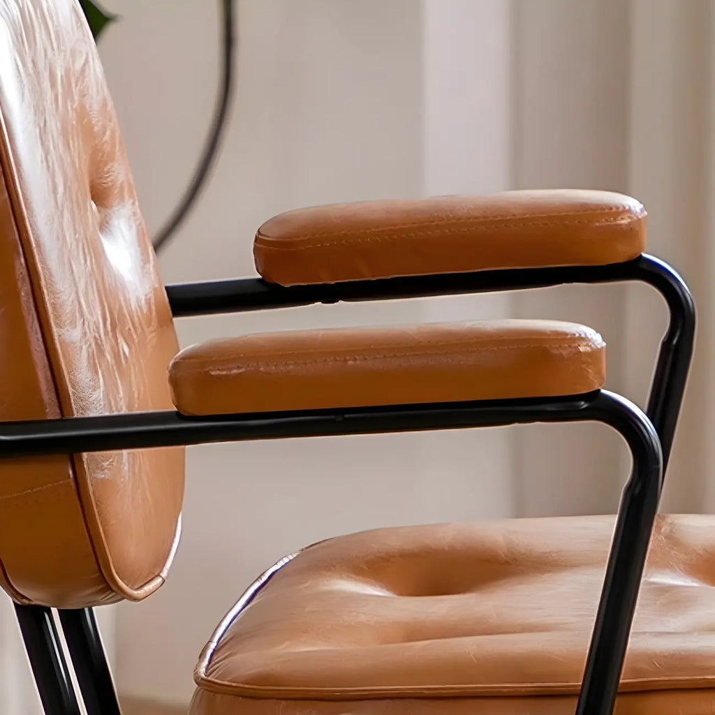 Fauteuil de bureau pivotant moderne en cuir marron à dossier bas