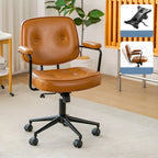 Fauteuil de bureau pivotant moderne en cuir marron à dossier bas