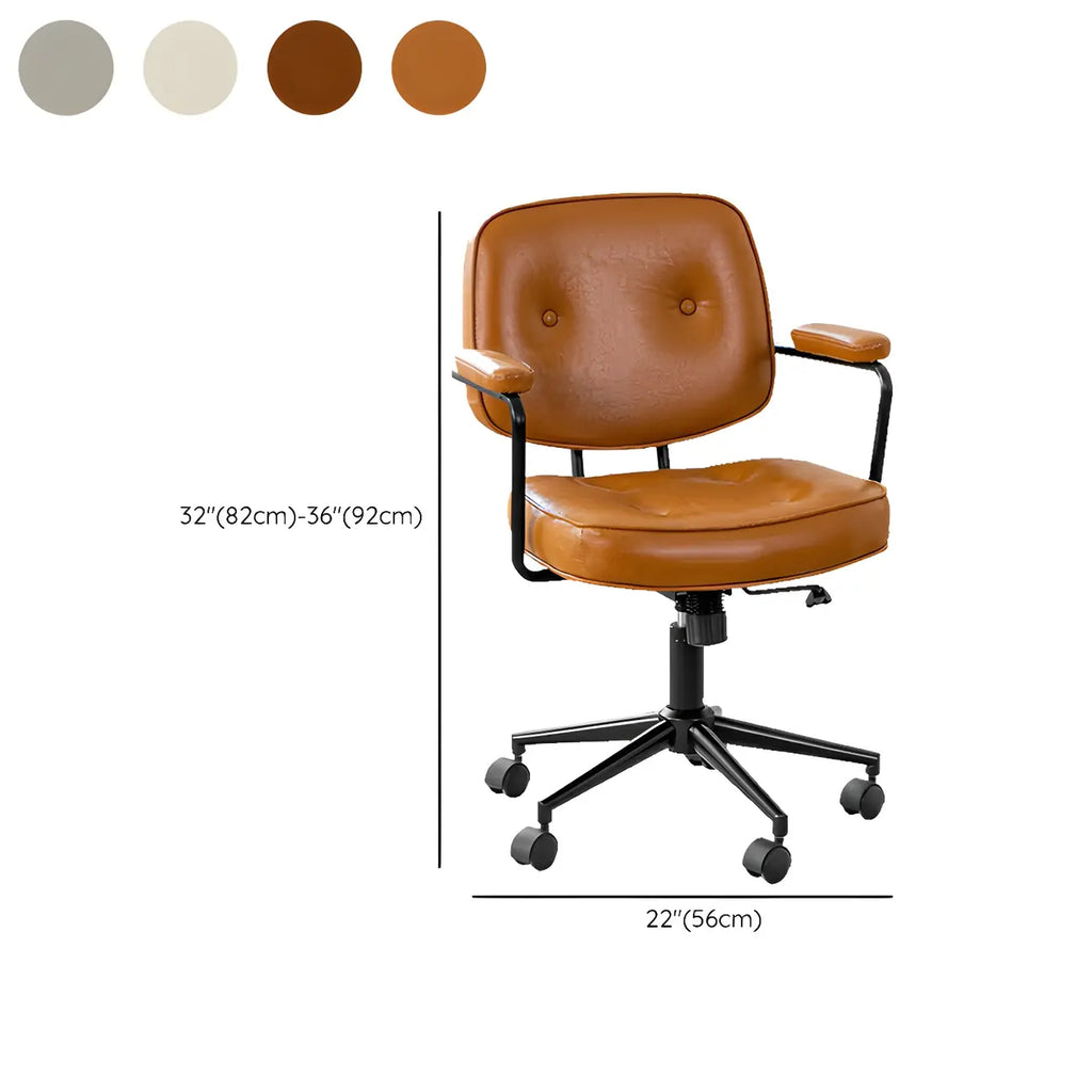 Fauteuil de bureau pivotant moderne en cuir marron à dossier bas