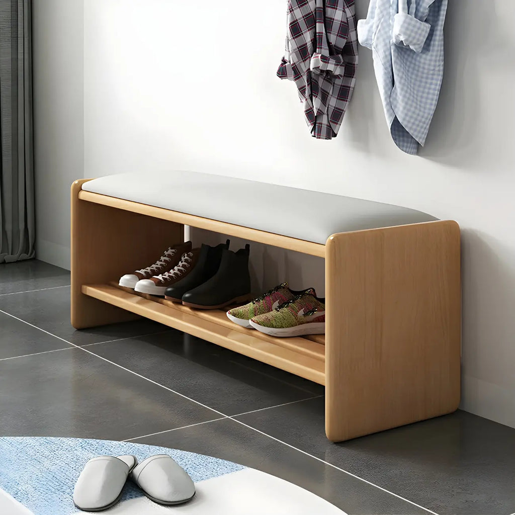 Panca Contenitore Scarpiera in Legno Naturale con Cuscino per Ingresso
