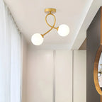 Plafonnier semi-encastré double globe en verre pour couloir