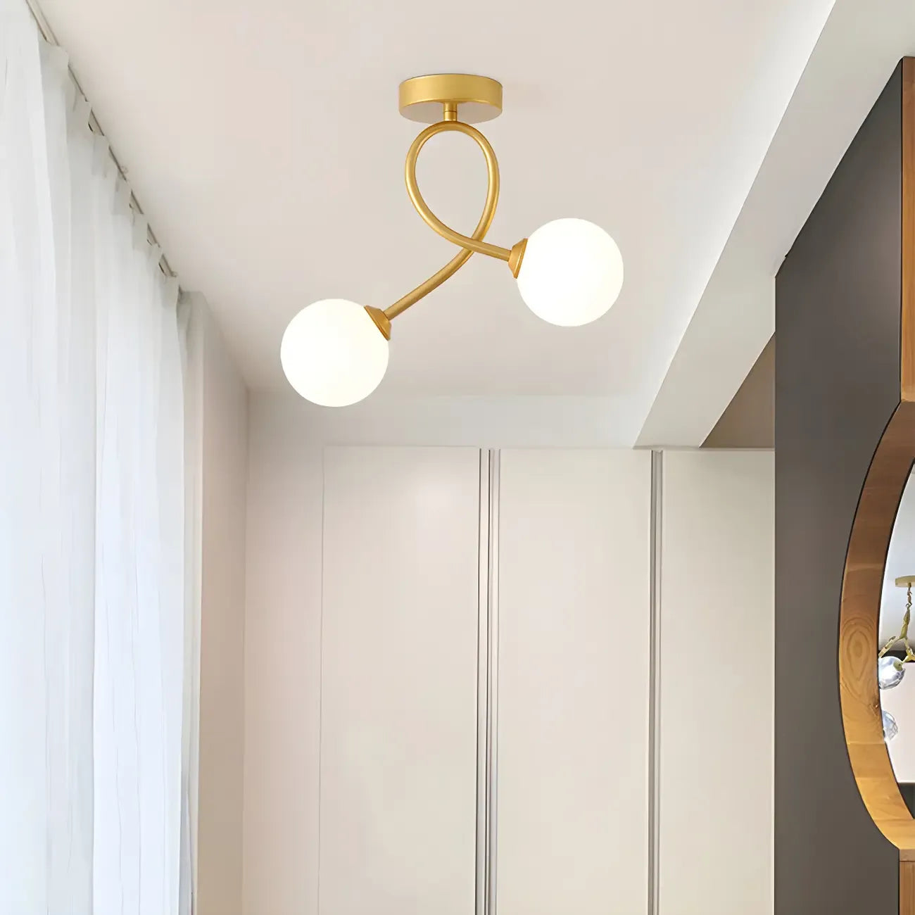 Plafonnier semi-encastré double globe en verre pour couloir