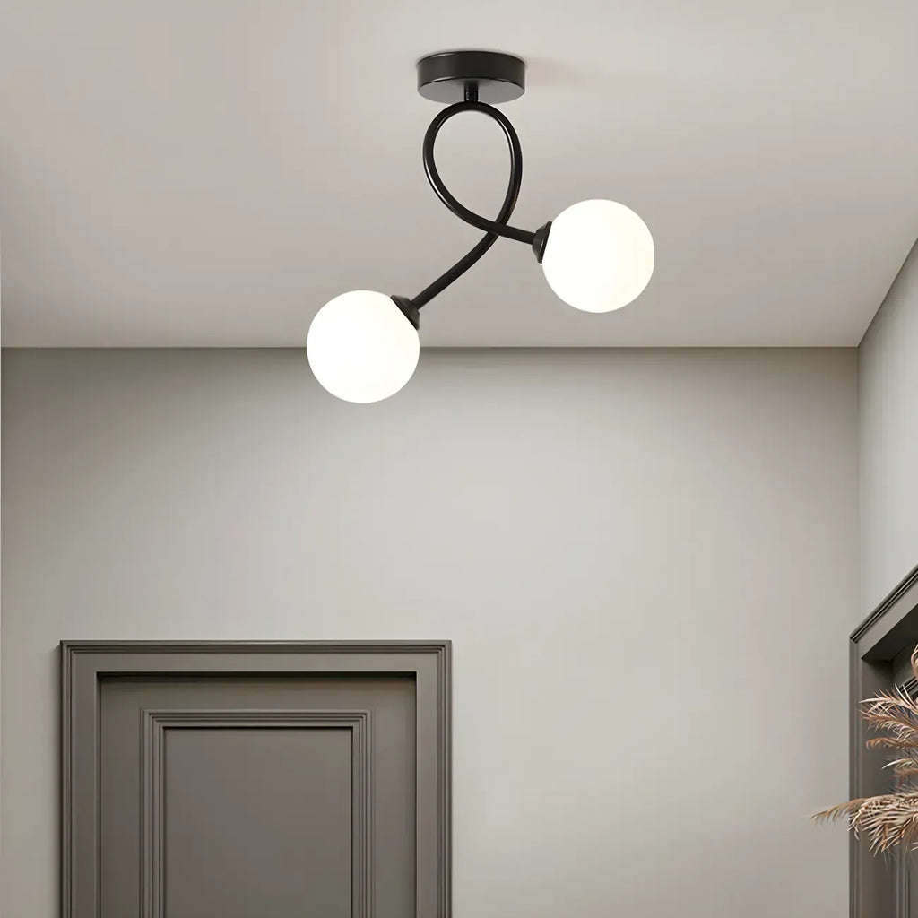 Plafonnier semi-encastré double globe en verre pour couloir