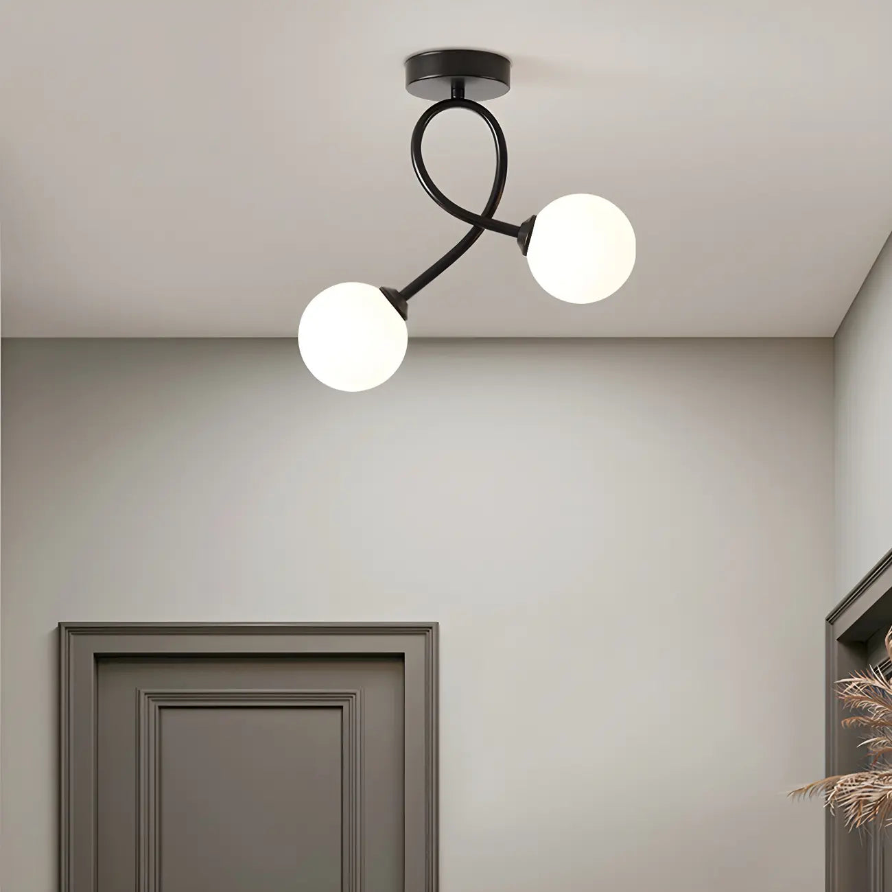 Plafonnier semi-encastré double globe en verre pour couloir