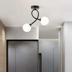 Plafonnier semi-encastré double globe en verre pour couloir