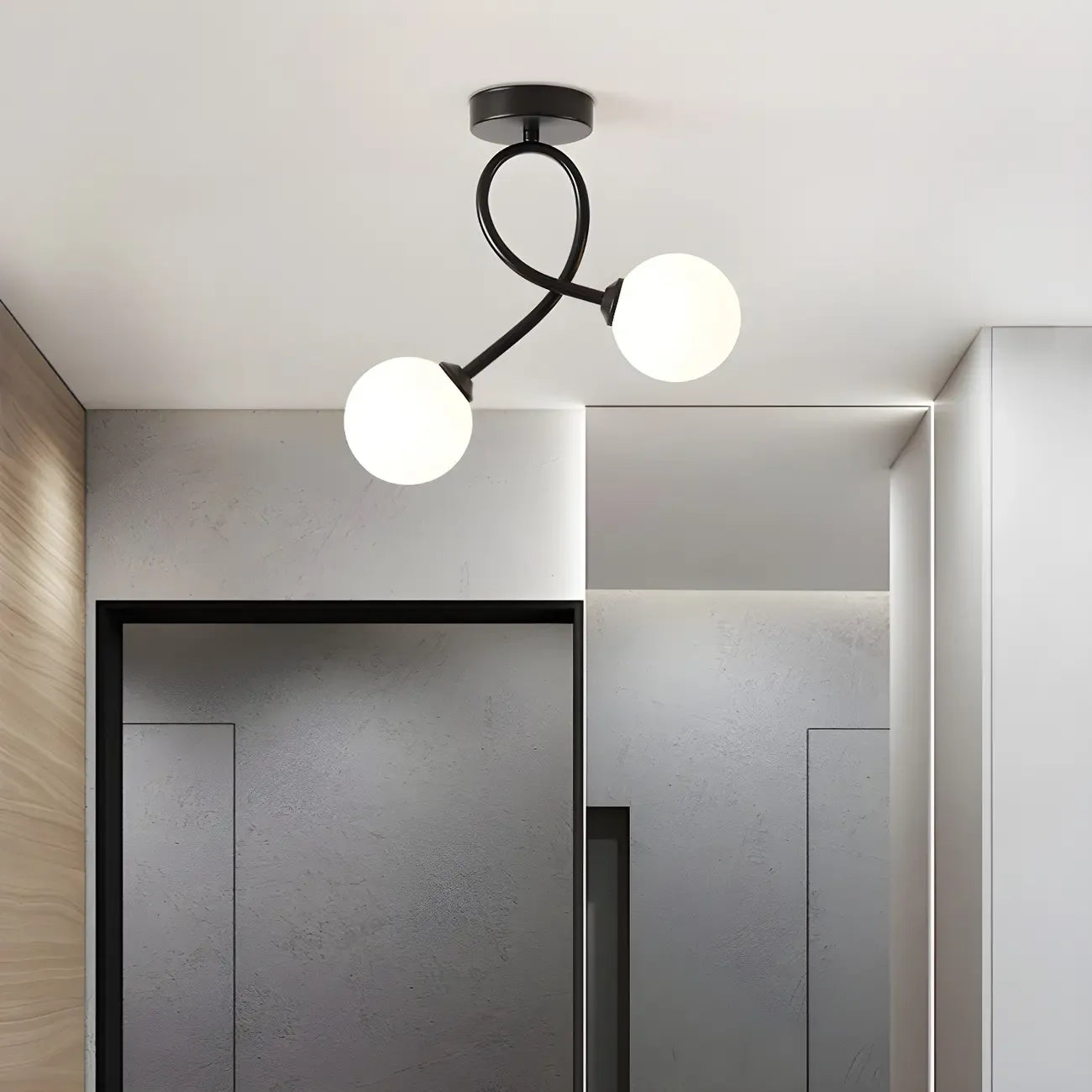 Plafonnier semi-encastré double globe en verre pour couloir