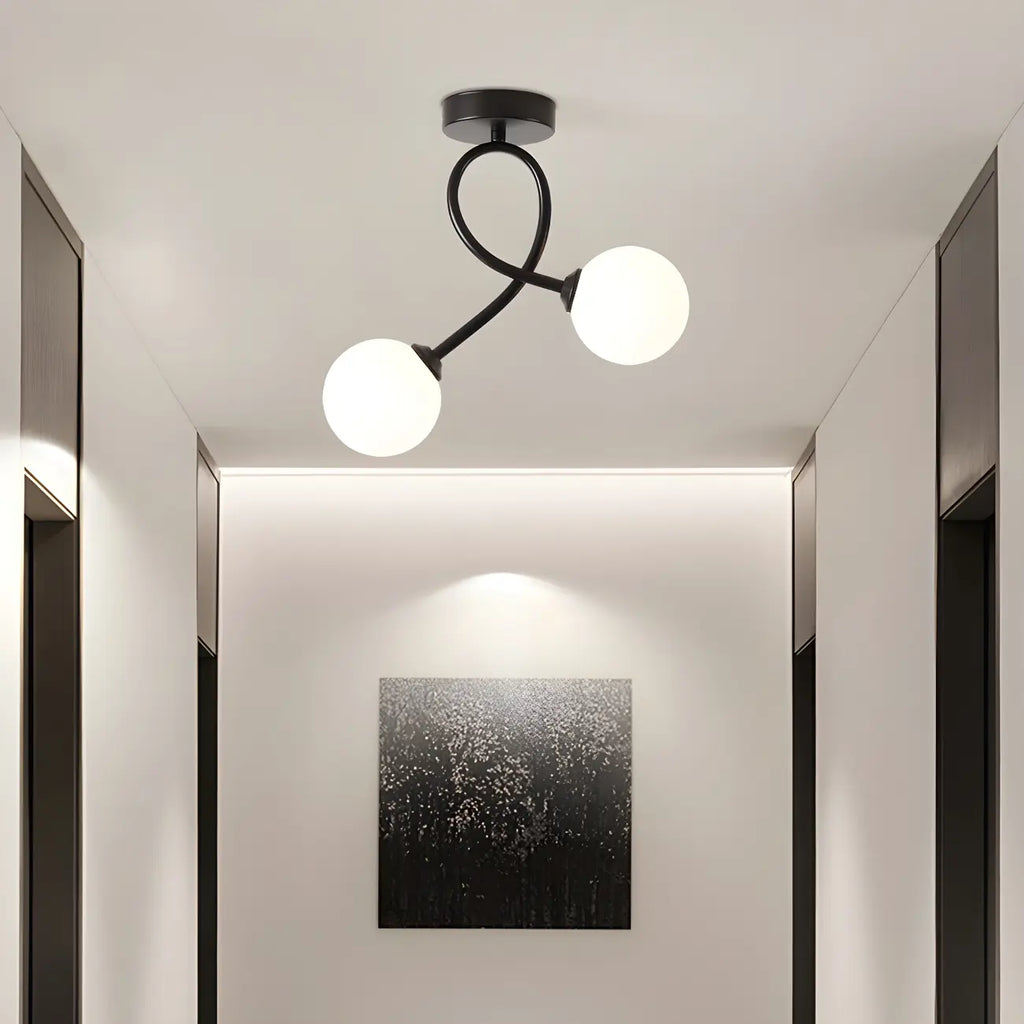 Plafonnier semi-encastré double globe en verre pour couloir
