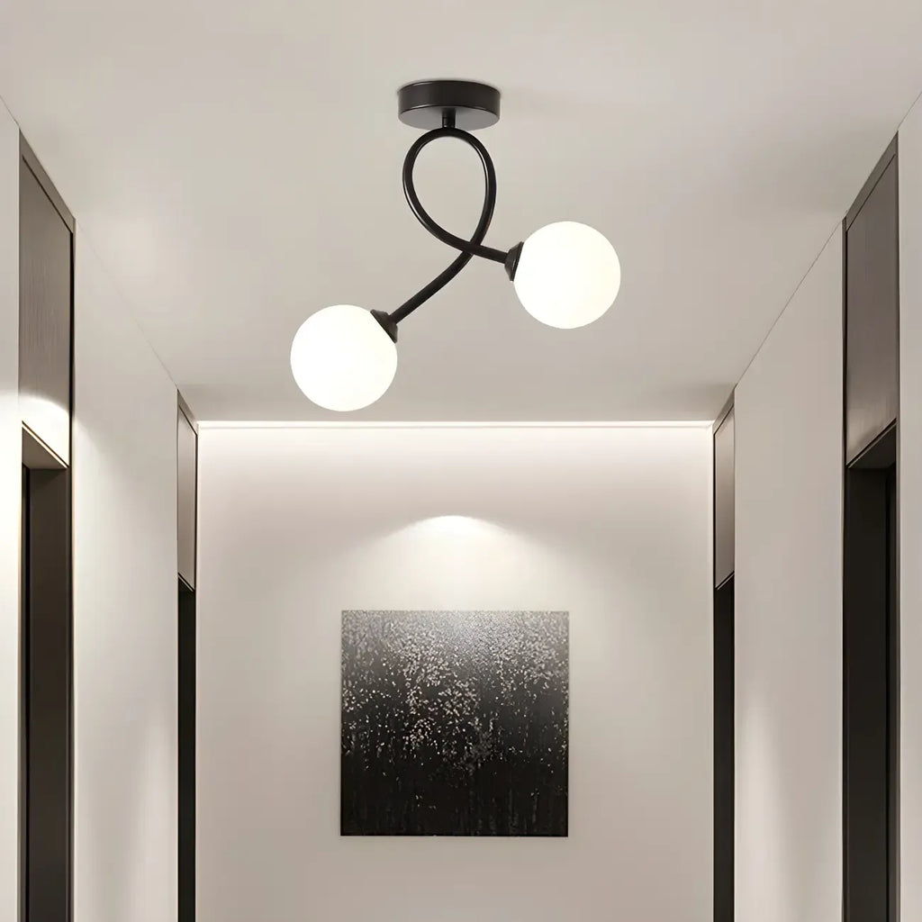 Plafonnier semi-encastré double globe en verre pour couloir