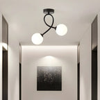 Plafonnier semi-encastré double globe en verre pour couloir