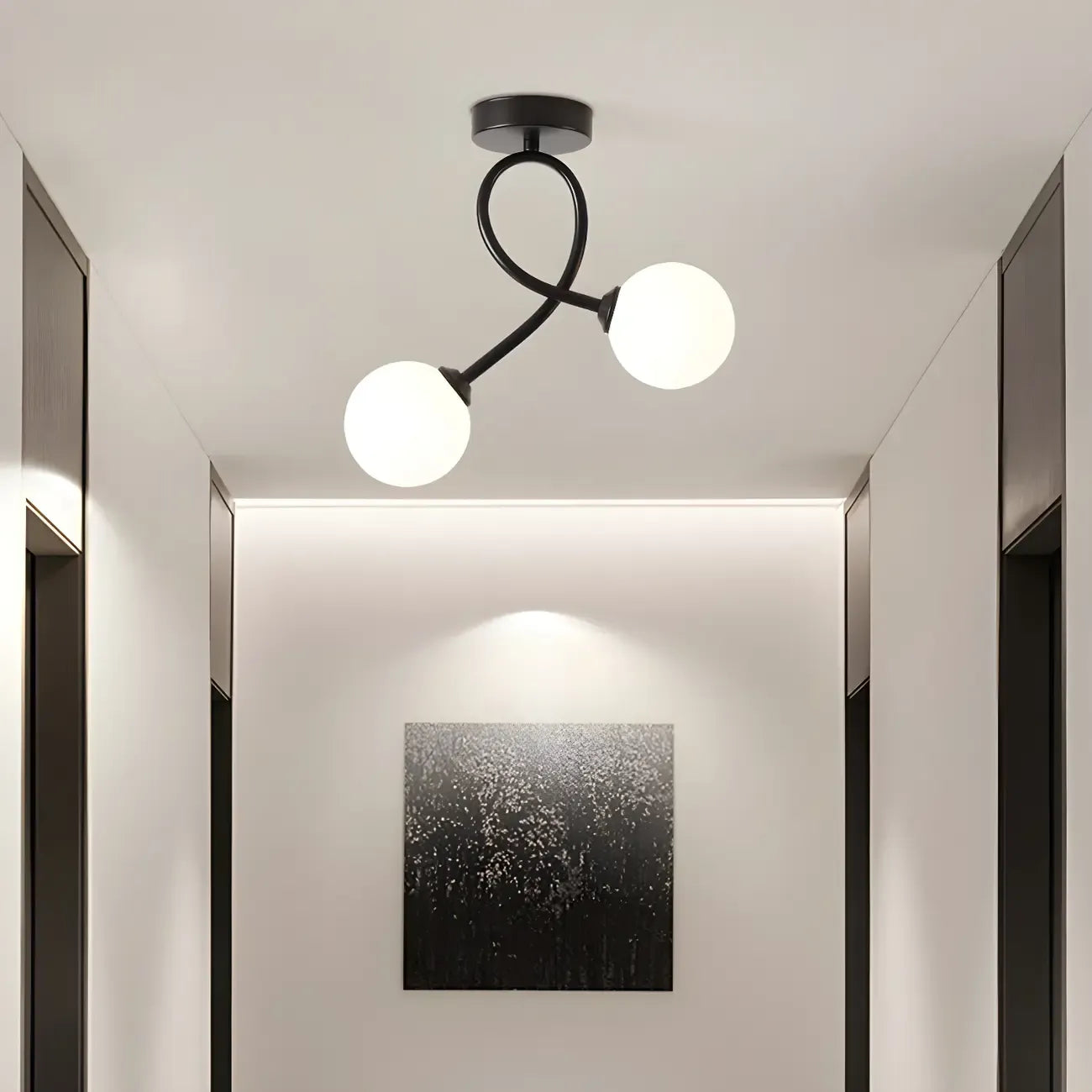 Plafonnier semi-encastré double globe en verre pour couloir