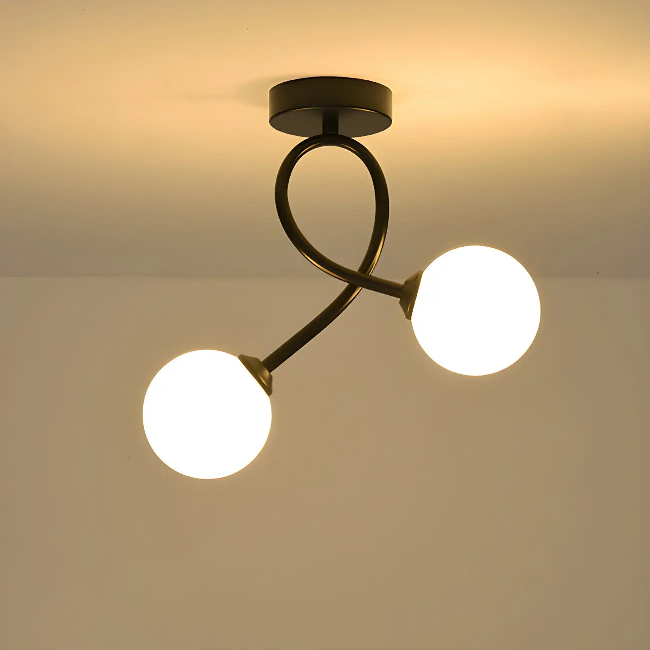 Plafonnier semi-encastré double globe en verre pour couloir