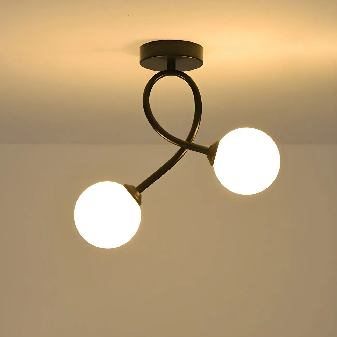 Plafonnier semi-encastré double globe en verre pour couloir